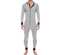 Pyjama une pièce pour homme - Court - Combinaison - Combinaison de jogging - Survêtement - Coupe ajustée - Pantalon à manches longues - Pour homme, Blanc., L