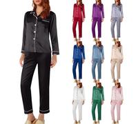Pyjama uni pour femme - Coupe classique - Chemise de nuit de couleur unie - Chemise de nuit légère à revers - Vêtement de nuit 2 pièces avec poches, Noir , 4XL