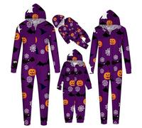 Pyjamas de Halloween pour la famille, ensembles de pyjamas, pour toute la ample confortable imprimé capuche fermeture éclair maison(Femme,#113,L)