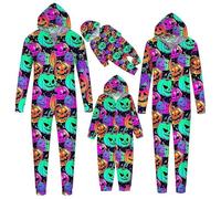 Pyjamas de Halloween pour la famille, ensembles de pyjamas, pour toute la ample confortable imprimé capuche fermeture éclair maison(Femme,#097,L)