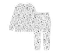pyjamas de Noël assortis Ensemble de vêtements d'intérieur peints à la main pour enfants,ensembles pyjamas à colorier pour garçons et filles avec lesquels ils peuvent jouer et porter(White,8-9Years)