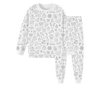 Pyjamas de NoëL Assortis Ensemble de vêtements maison peints à la main pour enfants,ensembles pyjamas à colorier pour garçons et filles,avec lesquels ils peuvent jouer et porter(White,5-6 Ans)