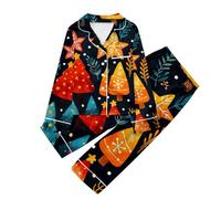 Pyjamas de NoëL Assortis Ensemble Deux pièces Pyjama pour Enfants avec imprimé de Noël,Pantalon à Manches Longues,Cardigan et Pyjama pour Enfants(Yellow,5-6 Ans)