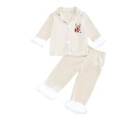 Pyjamas de NoëL Assortis Pyjama à Manches Longues pour garçon,Veste Ouverte sur Le Devant avec col à Revers,vêtement d'intérieur Confortable pour Les Vacances(Beige,10-11 Ans)