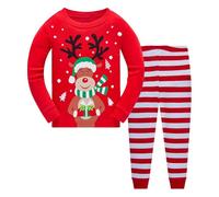 Pyjamas de Noël Assortis Pyjama de Noël pour Tout-Petits garçons et Filles,Motif cerf,Pantalon rayé,2 pièces,Manches Longues,vêtements Nuit,Ensemble vêtements(Red,9-10Years)
