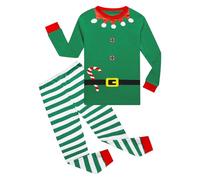 Pyjamas de Noël Assortis Pyjama de Noël pour Tout-Petits garçons et Filles,Motif rayé,Pantalon,2 pièces,Manches Longues,vêtements Nuit,Ensemble vêtements(Green,3-4Years)
