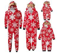 Pyjamas de Noël Famille Combinaison 1 Pièce Nuit pour La Famille Bébé Enfant Hommes Femmes Onesie Jumpsuit Romper Zippée Pyjama Couples Assorti à Capuche Barboteuse Femme