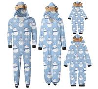 Pyjamas de Noël Famille Combinaison 1 Pièce Vêtement de Nuit Mère Père Enfant Bébé Onesie Jumpsuit Romper Zippée Grenouillère Couples Assorti à Capuche à Manches Longues