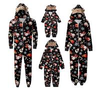 Pyjamas de Noël Famille Combinaison Onesie à Capuche Fermeture Éclair Parent Enfant Pyjama Noël Imprimé Ensemble à Capuche Grenouillère Vêtements de Nuit Pyjamas de Noël Pyjama Femme