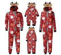 Pyjamas de Noël Famille Combinaison Onesie à Capuche Fermeture Éclair Parent Enfant Pyjama Noël Imprimé Ensemble à Capuche Grenouillère Vêtements de Nuit Pyjamas de Noël Pyjama Enfant