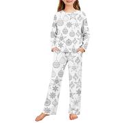 Pyjamas De Noel Pour Enfants - Ensemble De Pyjama De Noël Vêtements De Nuit Chaud Pour L'hiver Chemise à Manches Longues Et Pantalon élastique Vêtements De Détente Avec Motifs De Noël de 3 à 12 ans
