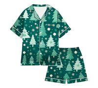 Pyjamas de NoëL pour Enfants Ensemble de Pyjama pour bébé Fille et garçon,vêtements Nuit en Satin Soie à Manches Courtes Enfants,2 pièces,boutonné,Classique(D,2-3 Ans)