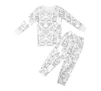 pyjamas de Noël pour enfants Ensemble de vêtements d'intérieur peints à la main pour enfants,ensembles pyjamas à colorier garçons et filles avec lesquels ils peuvent jouer et porter(White,9-10Years)