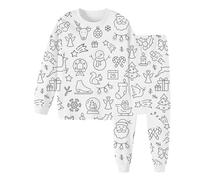 Pyjamas de NoëL pour Enfants Ensemble de vêtements maison peints à la main pour enfants,ensembles pyjamas à colorier garçons et filles,avec lesquels ils peuvent jouer et porter(White,7-8 Ans)