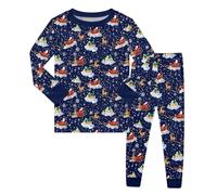 Pyjamas de NoëL pour Enfants Pyjama à Manches Longues pour garçon,imprimé Festif,vêtements de Nuit Doux la Famille,Deux pièces Enfants(Navy,5-6)