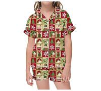 Pyjamas de NoëL pour Enfants Vêtements d'été pour enfants garçons filles dessin animé chauve-souris imprimé t-shirt à manches courtes pantalons courts pyjamas costumes vêtements(Yellow,6-7 Ans)