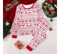 Pyjamas de Noël pour filles, pyjamas assortis pour la famille lors des fêtes, pantalon long et Top à manches longues avec imprimé renne et motif fair isle, tissu de qualité chaud et confortable, rasse