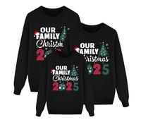 Pyjamas de Noël pour toute la famille, modèles pour garçons et filles, ensemble de Noël pour toute la famille, haut à manches longues, pull de Noël, sweat-shirt de Noël à col rond(01 Noir,3-4 ans)