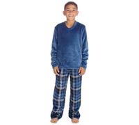 Pyjamas d'hiver longs en molleton super doux Undercover pour garçons et enfants - Ensemble de nuit PJ, Carreaux denim, 9-10 ans