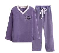Pyjamas d'hiver pour Femmes,Ensemble Deux-pièces pour Femmes avec Manches Longues et Pantalon Long(Violette)