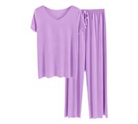 Pyjamas Femme Coton Tie-Dye Décontracté Mi-Long Manches Courtes Pyjama Respirant Raffiné Confortable Chic Souple Détendu Chaleureux Féminin Fluide Floral Vêtements De Nuit Capri Régulier Serein