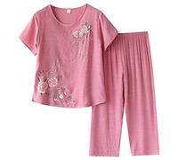 Pyjamas Femme Coton Tie-Dye Décontracté Mi-Long Manches Courtes Pyjama Respirant Raffiné Confortable Chic Souple Détendu Chaleureux Féminin Fluide Floral Vêtements De Nuit Capri Régulier Serein