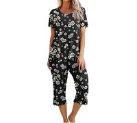 Pyjamas Femmes Ensemble Pyjama Femme Sexy Chic Pyjama 2 Pièces Top À Manches Courtes Et 3/4 Pantacourt 3/4 Printemps Été Décontractée Sleepwear Léger Et Respirant pour Femme Pyjama