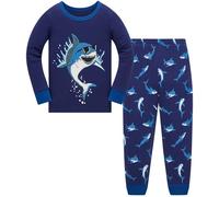 Pyjamas Garçon en Coton 100% Manches Longues | Dinosaure Excavateur Requin | Vêtements de Nuit Hiver Automne | Ensemble Pyjama pour Enfants 1-12 Ans