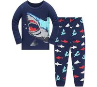 Pyjamas Garçon en Coton 100% Manches Longues | Dinosaure Excavateur Requin | Vêtements de Nuit Hiver Automne | Ensemble Pyjama pour Enfants 1-12 Ans