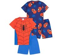 Pyjamas Marvel Spider-Man Boys 2 Pack | Kids Spider Web Superhero Face Mask Personnages T-Shirts Shorts Set | Produits dérivés Marvel