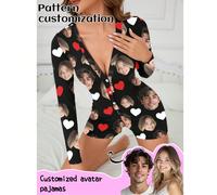 Pyjamas personnalisés pour femmes, impression de motifs au choix, pyjamas personnalisés avec photos, pyjamas confortables ornés d'images amusantes. Parfaits pour la Saint-Valentin, un anniversaire, un