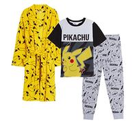 Pyjamas Pokémon + Peignoir de bain pour garçons Ensemble de vêtements de nuit assortis Pikachu Pjs + Robe de chambre, jaune, 11-12 ans