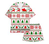 Pyjamas pour Enfants Ensemble de Pyjama pour bébé Fille et garçon,vêtements de Nuit en Satin Soie à Manches Courtes Enfants,2 pièces,boutonné,Classique(B,10-11 Ans)