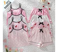 Pyjamas pour filles en boîte mystère, comprend 1 set imprimé à pois, 1 set imprimé cœur, 1 set rayé rose & blanc (4 ensembles envoyés au hasard 1 set,) 8Y,9Y,10Y,11Y,12YGéométrique,Rayé,Fruits & légum