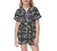 Pyjamas pour Filles Ensemble de Pyjama en Satin Unisexe Confortable et Doux Manche Courte Top Short 2 Pièces Soie Boutonné Manches Courtes té Coton Imprimé Enfants Tout-Petit Bébé