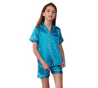 Pyjamas pour Filles Ensemble - Pyjama Ado Fille Japonais Robe Tee Shirt Manche et Short 2 Pièces Pyjashort Été Set Coton Biologique Doux Cadeau Fille Ado