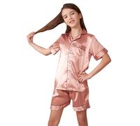 Pyjamas pour Filles Ensemble - Pyjama Ado Fille Japonais Robe Tee Shirt Manche et Short 2 Pièces Pyjashort Été Set Coton Biologique Doux Cadeau Fille Ado