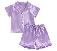 Pyjamas pour Filles Ensemble Pyjama Fille Enfants Vêtement de Nuit Court Manche Courte Top Short Fashion Mignon Dessin Animé Petite Cadeau Ado