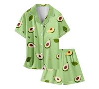 Pyjamas pour Filles Ensemble Satin Pyjama Enfants Loungewear Set Vêtement de Nuit Manches Courte Tops et Short Fashion Mignon Dessin Animé Courtes imprimé Jeunes