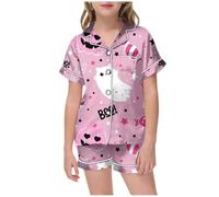Pyjamas pour Filles Ensemble T-Shirt et Short Vêtement Bébé Garçon Enfant Fille Taille 7-14 Ans Manches Courtes té Coton Imprimé Léger Enfants de 7 12