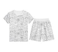 Pyjamas pour Filles Ensemble T Shirt Tops et Pjs Shorts Col Rond+Shorts Imprimé Vêtement Enfant Fille Taille 7-14 Ans Manches Courtes Coton 2 Pièces Pyjashort Set Enfants Tout-Petit Bébé