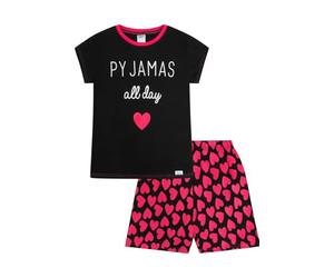 Pyjamas pour filles tout le jour avec cœur, en coton, rose et noir, pyjamas courts, Noir , 11-12 ans
