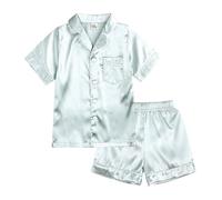 Pyjamas pour filles vêtements de nuit en satin ensembles classiques à manches courtes confort optimal pour le sommeil mode enfantine style élégant vêtements de détente tout en (Silver, 10-11 Years)