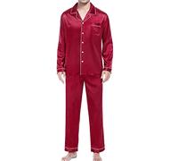 Pyjamas pour hommes décontractés à manches longues, blouse boutonnée en satin de soie, ensemble de deux vêtements de nuit, pantalon de pyjama, lingerie pour femmes, rose vif, M