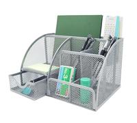 PYJLBX Organisateur de Bureau en Maille Métallique avec Tiroir, Pot à Crayon, pour Maison et École (Argent)