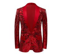 PYJTRL Blazer élégant en Satin pour Homme Motif Floral (M, Rouge)