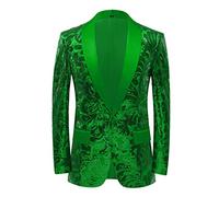PYJTRL Blazer élégant en Satin pour Homme Motif Floral (XL, Vert)