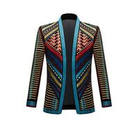 PYJTRL Blazer élégant en Velours Noir avec Broderie dorée pour Homme (3XL, Bleu Doré.)