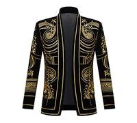 PYJTRL Blazer élégant en Velours Noir avec Broderie dorée pour Homme (3XL, Fleur Dorée.)