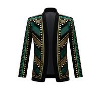 PYJTRL Blazer élégant en Velours Noir avec Broderie dorée pour Homme (3XL, Vert Doré)